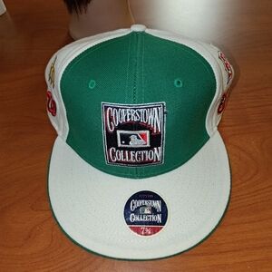 Vtg MLB Cooperstown Collection All Over Embroidered Logos Fitted Hat Size 7 5/8